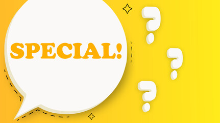 Special. Speech bubble with text. Business concept. 3d illustration. Pop art style. Vector line icon for Business and Advertising