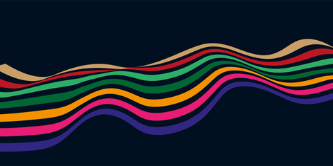  Rainbow Wave on Dark Background. Vector Banner Background for Pride Month