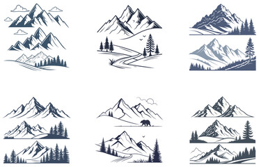 Minimal Flat Mountains Vector Designs Set Simple Geometric Nature Clipart Collection