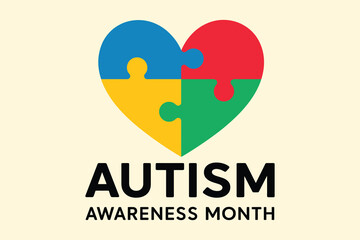 Autism awareness month heart puzzle pieces graphic