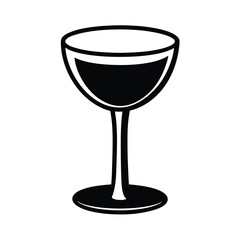 Wine Glass Tall Stem And Round Bowl Outline Vector Illustration