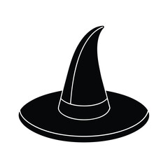 Witch Hat Pointed Top And Wide Brim Outline Vector Illustration
