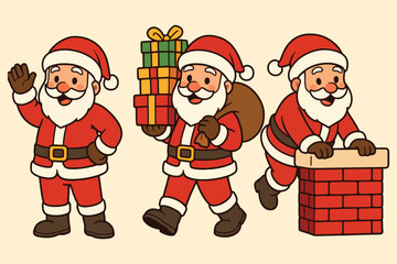 Three cartoon santas christmas characters set