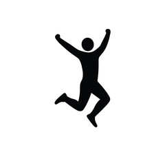 Black Silhouette Vector Person Jumping Joyful White Background