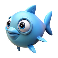Obraz premium Cute cartoon blue fish character isolated on transparent background