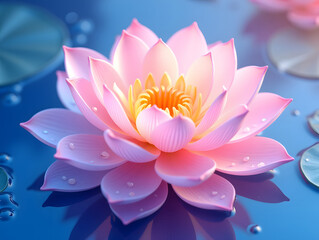 Close-up of image of lotus in water, illustration of natural flower scene during summer solstice