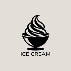 Laconic vector logo with a silhouette of ice cream in a bowl, minimalist design.