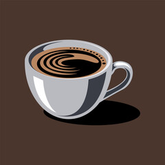 Vector logo with a cup of rich dark coffee with thin foam.