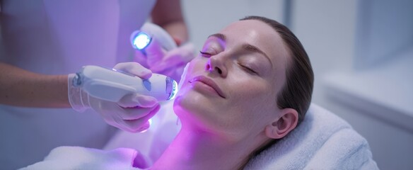 The facial treatment with advanced light therapy enhancing skin rejuvenation and relaxation.