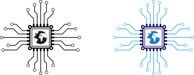 AI microchip technology concept in digital connections