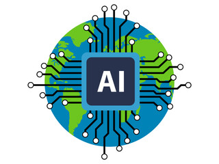 Global AI technology digital circuit earth concept