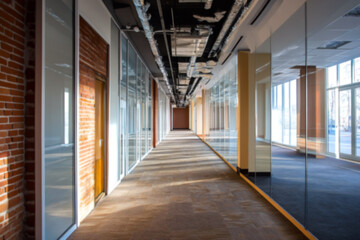 Business center offering modern office rental solutions. Ideal for showcasing premium office real estate. Blurred. Office rental available in a sleek business center