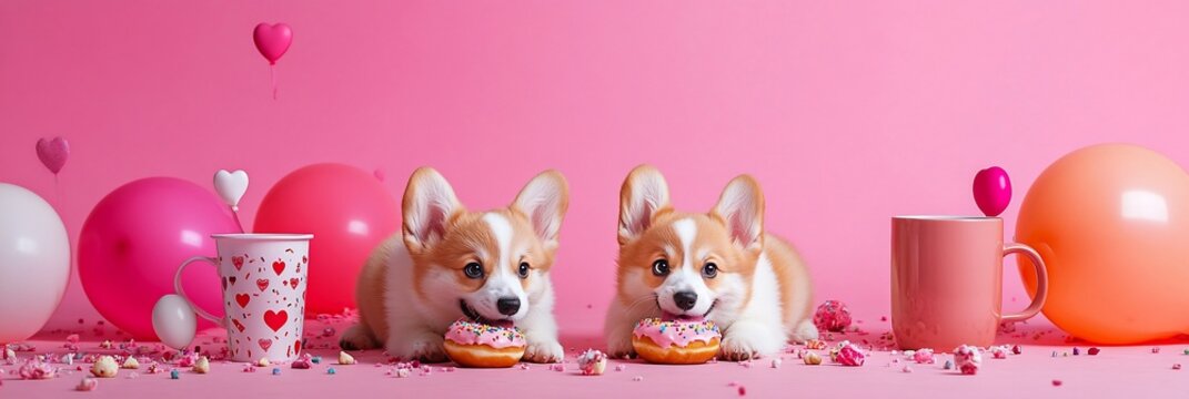 Corgi pups donuts pink party.
