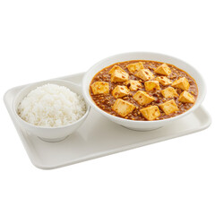 Delicious cubes of tofu in spicy sauce served with white rice