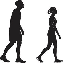 Silhouette of a Man and Woman Walking Side Profile Illustrations