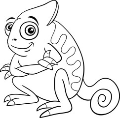 cute cartoon chameleon reptile wild animal character coloring page