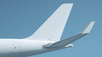 Close-up mockup of a white airplane tail from side view. Minimalist aircraft livery design, blank surface ideal for branding, advertising, or aviation-themed design
