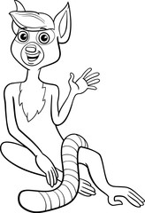 funny cartoon lemur animal character waving its paw coloring page