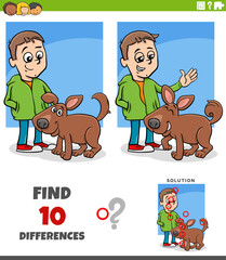 differences puzzle game with cute cartoon boy and his dog