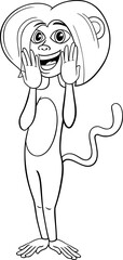 happy surprised cartoon female monkey animal character coloring page
