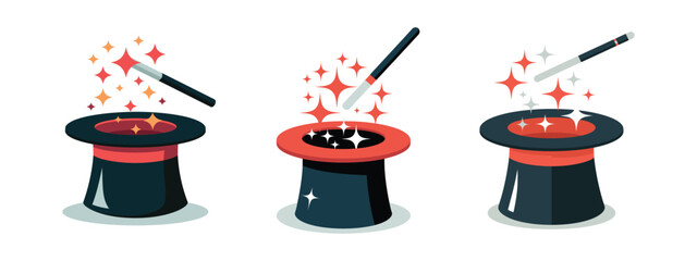 Magic Wand and Top Hat Enchanting Illustrations of Magical Illusions