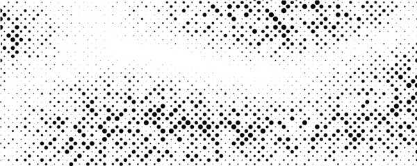 Grunge halftone gradient background. Faded grit noise texture. White and black sand wallpaper. Retro pixelated backdrop. Anime or manga style comic overlay. Vector dynamic dot textured template
