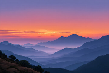 Obraz premium Serene sunset over layered mountain ranges
