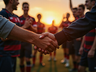 A growing community of athletes celebrates teamwork and unity during their training, showcasing camaraderie and the significance of connections among players under a stunning sunset