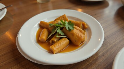 Savory pumpkin pasta dish garnished with chives, enjoyed at a cozy restaurant in autumn