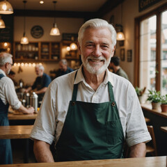 portrait of senior man working in restaurant