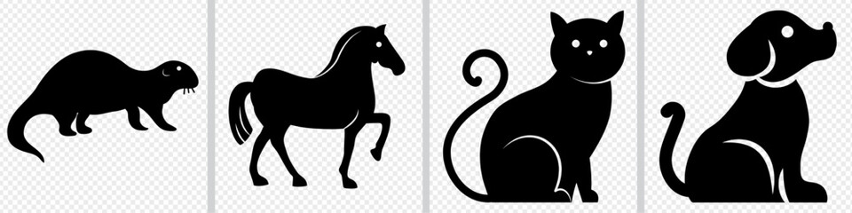 Editable stroke. Vector illustration. set of cute pets, collection of cat, dog, horse. set of cute animal.