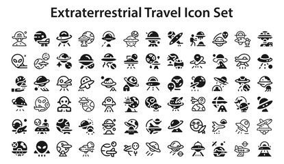 Extraterrestrial Travel Icon Set. editable stroke vector graphic elements, Essential brand presence toolkit stock illustration
