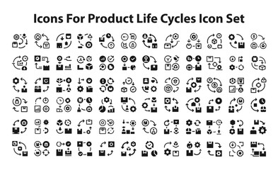 Icons for product life cycles Icon Set. editable stroke vector graphic elements, Essential brand presence toolkit stock illustration
