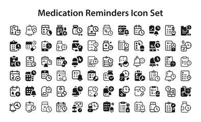 medication reminders Icon Set. editable stroke vector graphic elements, Essential brand presence toolkit stock illustration