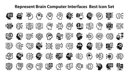 Represent brain computer interfaces Best Icon Set. editable stroke vector graphic elements, Essential brand presence toolkit stock illustration