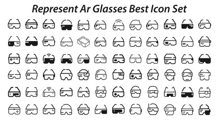Represent AR glasses Best Icon Set. editable stroke vector graphic elements, Essential brand presence toolkit stock illustration