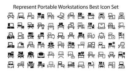 Represent portable workstations Best Icon Set. editable stroke vector graphic elements, Essential brand presence toolkit stock illustration