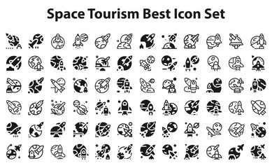 Space Tourism Best Icon Set. editable stroke vector graphic elements, Essential brand presence toolkit stock illustration