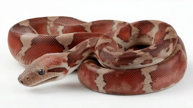 Orange red python slowly crawls and explores its surroundings in a calm environment