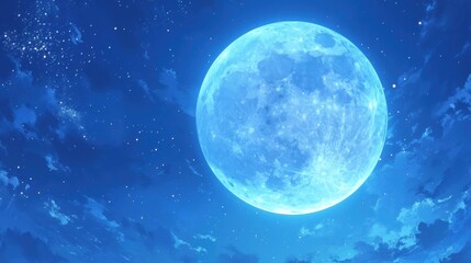 Luminous Blue Moon Against a Starry Night Sky