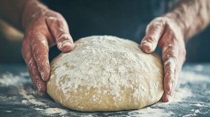 Obraz premium Kneading dough in a cozy kitchen during a weekend baking session
