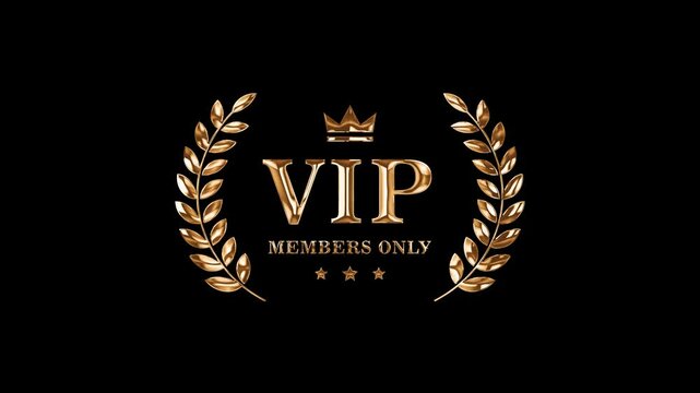Vip Golden with laurel wreath Animation, transparent background. 4K resolution