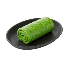 Rolled spinach crepe on a dark plate