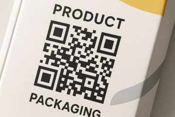 Close-up of QR code on product packaging box with minimal design elements