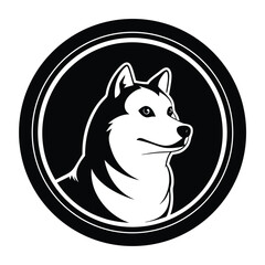 Monochromatic Illustration of a Husky Head Framed by Concentric Circles Showcasing Simplicity and Canine Beauty in Art