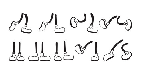 Cartoon feet set. Set of cartoon feet with different gestures. Feet isolated on white background. Vector illustration