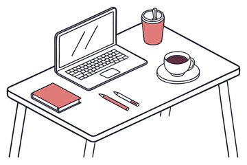 Isometric Workspace Illustration A Cozy Desk Setup with Laptop and Coffee Cup