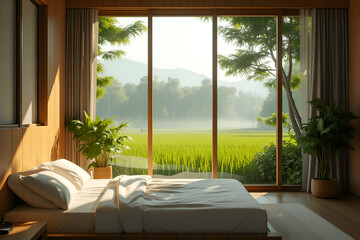 interior of a hotel room,cozy_bedroom_rainy_nature_view_photorealistic_PBR_high_quality.jpg
