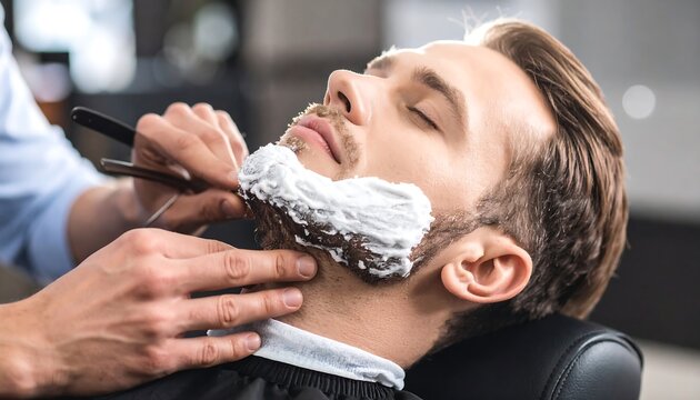 Man getting a straight razor shave.