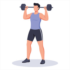 Obraz premium Weightlifter Performing Barbell Overhead Press Vector - Man Training Shoulders for Strength, Fitness and Bodybuilding